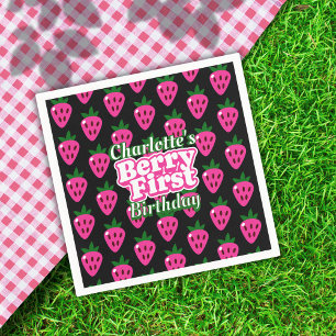 Pink Strawberry Berry First Birthday Paper Napkin