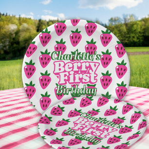 Pink Strawberry Berry First Birthday Paper Plate