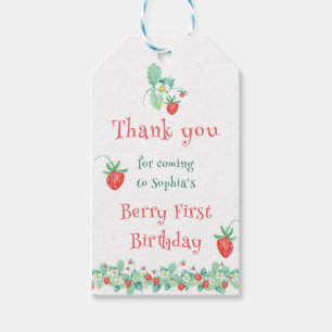 Pink Strawberry Berry First Birthday Party Gift Tags