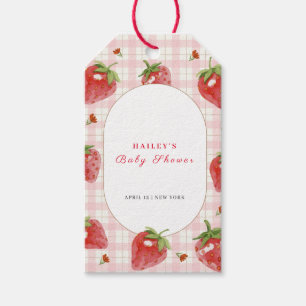 Pink Strawberry Berry Sweet Gingham Baby Shower Gift Tags