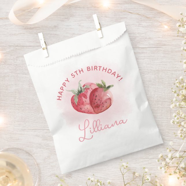 Pink Strawberry Birthday Party Favour Bag (Clipped)