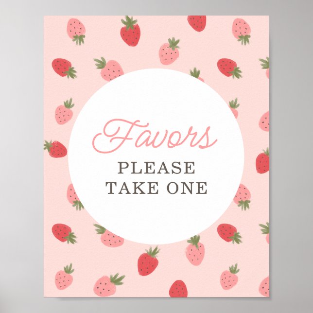 Pink Strawberry Birthday Party Favours Sign (Front)