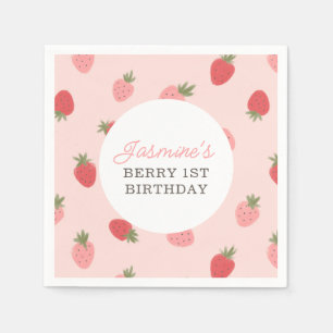 Pink Strawberry Birthday Party Napkin
