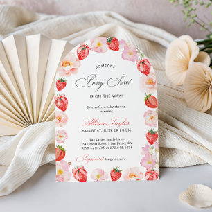 Pink Strawberry Bow Floral Baby Shower Arch Invitation