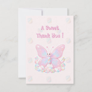 Pink Strawberry Butterfly Baby Shower Thank You Card