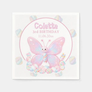 Pink Strawberry Butterfly Birthday Napkin