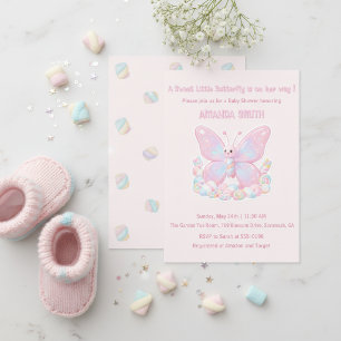 Pink Strawberry Butterfly Girl Baby Shower  Invitation