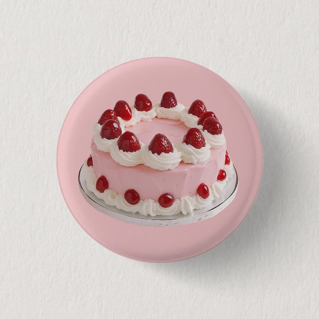 Pink Strawberry Celebration Cake 3 Cm Round Badge (Front)