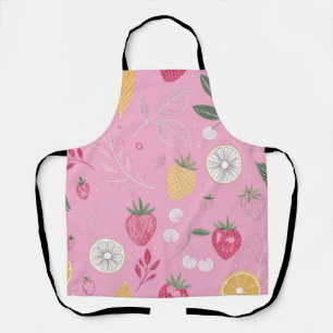 "Pink Strawberry Citrus Floral Apron 