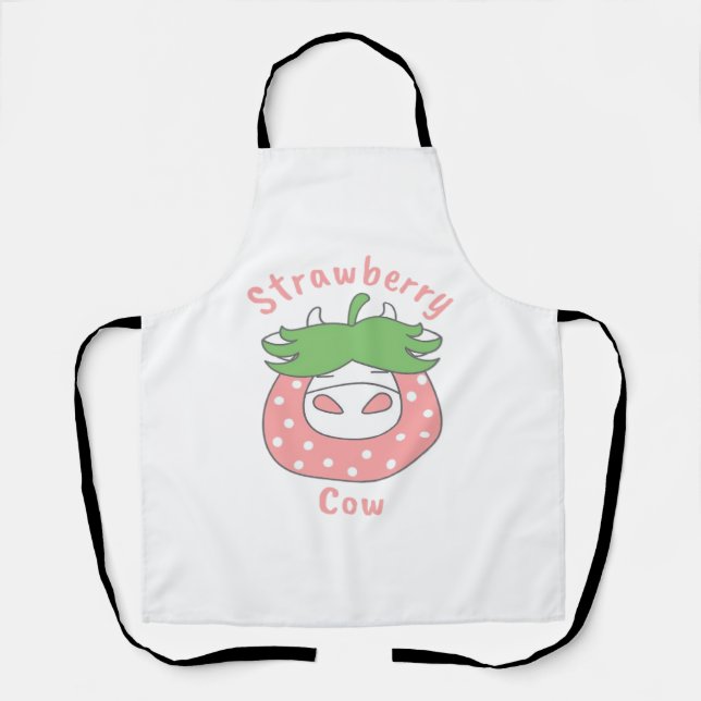Pink Strawberry Cow Classic T-Shirt Apron (Front)