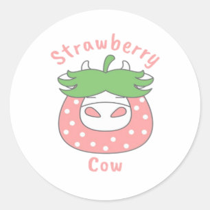 Pink Strawberry Cow Classic T-Shirt Round Sticker