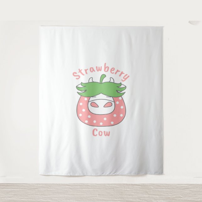 Pink Strawberry Cow Classic T-Shirt Tapestry (Front)