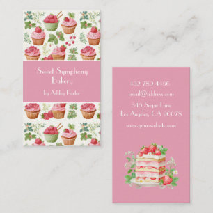 Pink Strawberry Cupcake Watercolor Bakery Busine Business Card