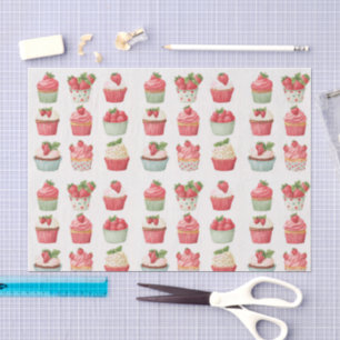 Pink Strawberry Cupcakes Pattern Tissue Paper