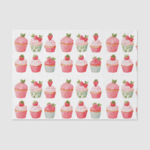 Pink Strawberry Cupcakes Pattern Tissue Paper