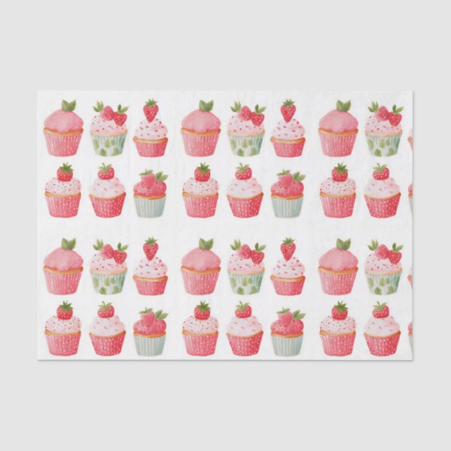 Pink Strawberry Cupcakes Pattern Tissue Paper (Front)