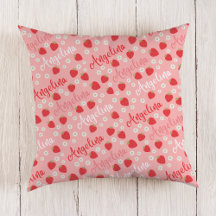 Pink Strawberry Custom Name Girls Pillow