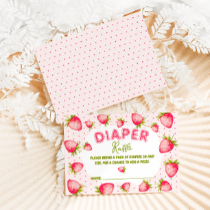Pink Strawberry Diaper Raffle Cute Baby Shower Enclosure Card