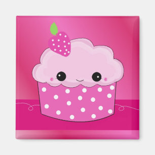 Pink Strawberry Dots Cupcake Magnet