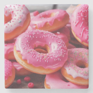 Pink Strawberry Doughnuts Stone Coaster