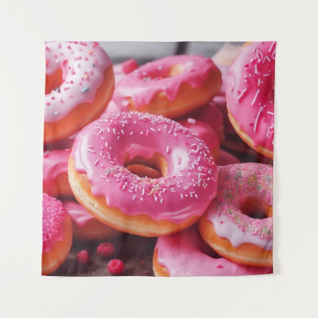Pink Strawberry Doughnuts Tapestry (Front)