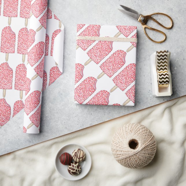 Pink Strawberry Eclair Ice Cream Popsicle Lolly Wrapping Paper (Crafts)