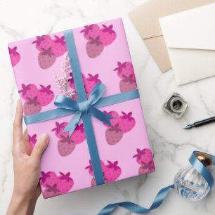 pink strawberry field summer cute nature fruit  wrapping paper