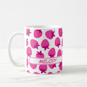 pink strawberry field summer nature fruit initial coffee mug