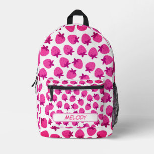 pink strawberry field summer nature fruit initial printed backpack