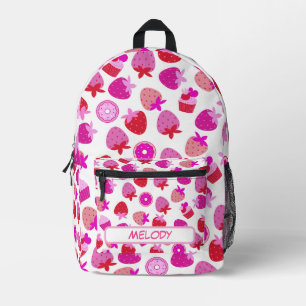 pink strawberry field summer nature fruit tropical printed backpack