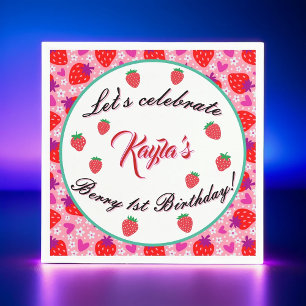 Pink Strawberry First Birthday Party  Napkin
