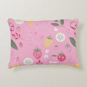 Pink Strawberry & Floral Accent Pillow