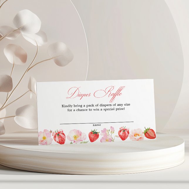 Pink Strawberry Floral Baby Shower Diaper Raffle Enclosure Card (Creator Uploaded)