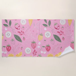 Pink Strawberry & Floral Beach Towel