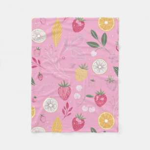 Pink Strawberry & Floral Fleece Blanket (30" x 40"