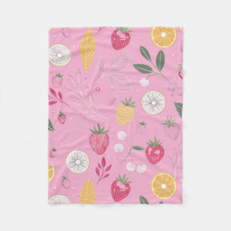 Pink Strawberry & Floral Fleece Blanket (30" x 40"