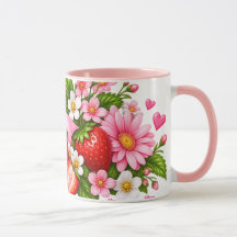 Pink Strawberry Floral Mug | Cute Gift for Her