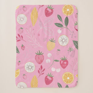 Pink Strawberry & Floral Small Sherpa Blanket