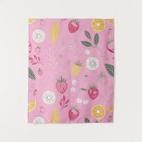 Pink Strawberry & Floral Tapestry (50" x 60")