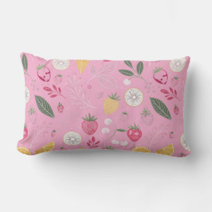 Pink Strawberry & Floral Throw Pillow