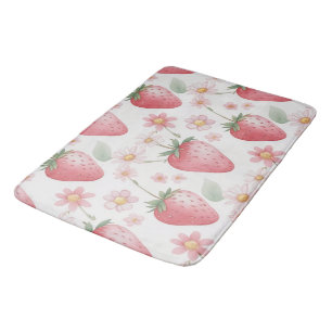 Pink Strawberry flowers Birthday Party for her Bath Mat
