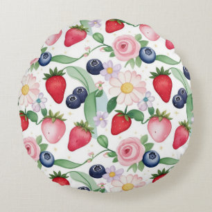 Pink Strawberry flowers Birthday Party for her Round Cushion