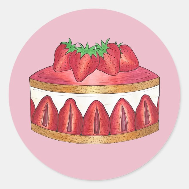 Pink Strawberry Fraisier Cake French Pastry Chef Classic Round Sticker (Front)