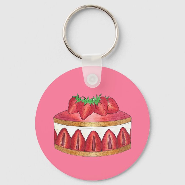 Pink Strawberry Fraisier Cake French Pastry Chef Key Ring (Front)