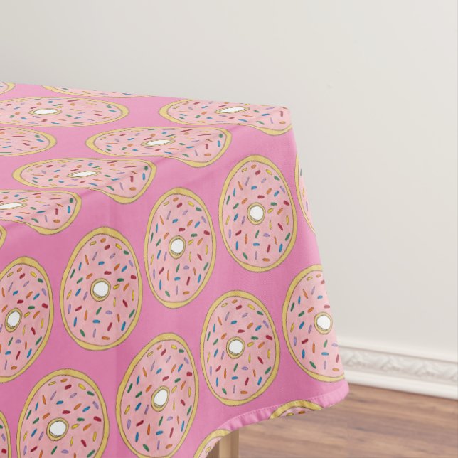 Pink Strawberry Frosted Doughnut Doughnut Sprinkle Tablecloth (In Situ)