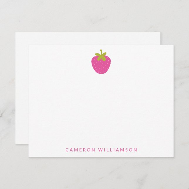 Pink Strawberry Fruit Personalised Stationery Card (Front/Back)