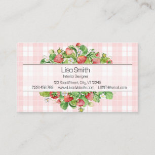 Pink Strawberry Gingham Business Card