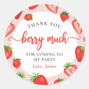 Pink Strawberry Girl Birthday Thank You Berry Much Classic Round Sticker