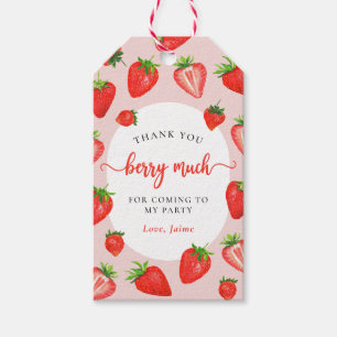 Pink Strawberry Girl Birthday Thank You Berry Much Gift Tags