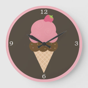 Pink Strawberry Ice Cream Cone Large Clock